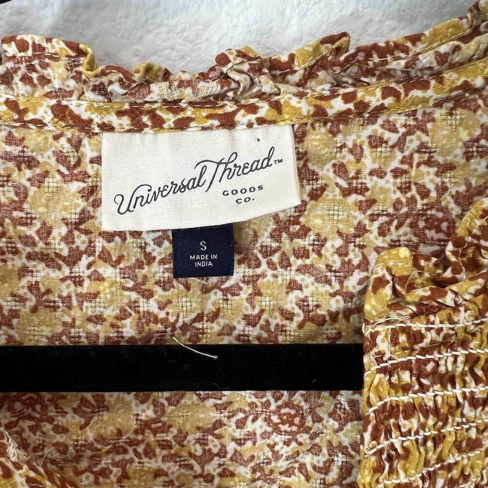 Universal Thread Womens Yellow Smocked Floral Peasant Blouse Small Boho Prairie - Picture 2 of 6